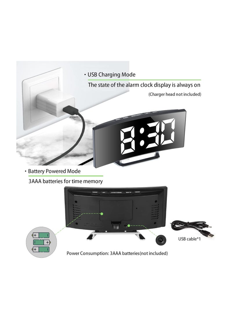 Generic - Alarm Clock, Large 7 Inch LED Mirrored Display, 2 Kinds of Brightness, 12/24 Hours, Temperature, Date, Snooze, USB Power Supply, Memory Function (White) - Image 1