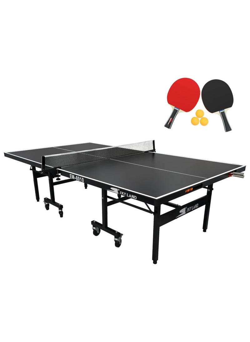 Sky Land Outdoor Table Tennis Table | Foldable 9x5 FT Ping Pong Table | Waterproof Aluminum Composite Panels | Professional Indoor & Outdoor TT Table | Easy Storage & Movable Wheels | EM-8010 - Image 1