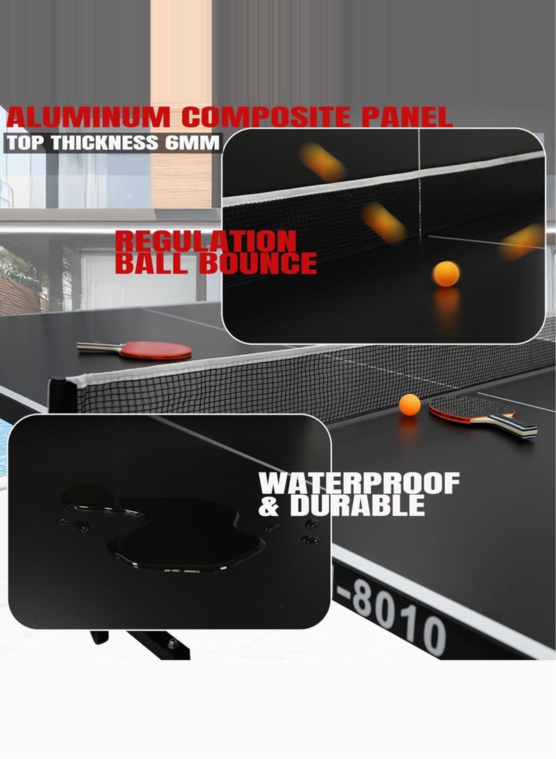 Sky Land Outdoor Table Tennis Table | Foldable 9x5 FT Ping Pong Table | Waterproof Aluminum Composite Panels | Professional Indoor & Outdoor TT Table | Easy Storage & Movable Wheels | EM-8010 - Image 3