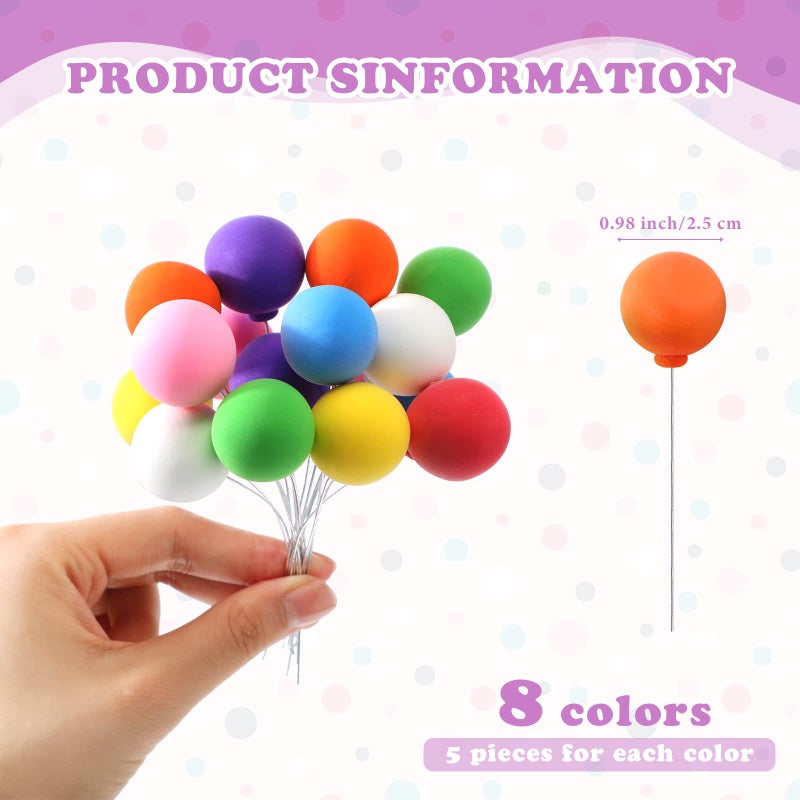 Sieral 40 Pcs Mini Balloon Cake Toppers Colorful Rainbow Cake Topper Round Clay Balls Cupcake Toppers for Birthday Baby Shower Wedding Party Decorations(Rainbow Color) - Image 2