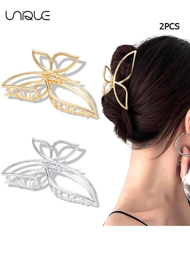 Unique 2 Pack Butterfly Claw Clips，Metal Hair Clips 4.3" Gold Hair Clips for Women Non Slip Cute Hair Claw Clips Fashion Hair Shark Accessories (Gold + Silver) - Image 1