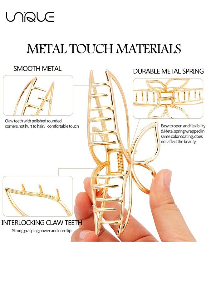 Unique 2 Pack Butterfly Claw Clips，Metal Hair Clips 4.3" Gold Hair Clips for Women Non Slip Cute Hair Claw Clips Fashion Hair Shark Accessories (Gold + Silver) - Image 3