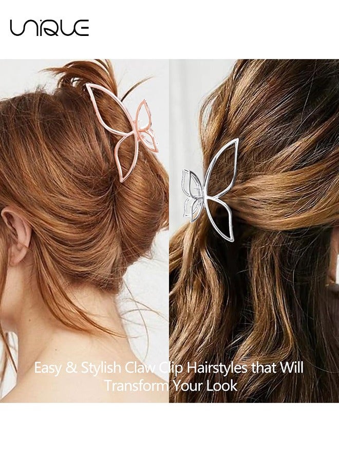 Unique 2 Pack Butterfly Claw Clips，Metal Hair Clips 4.3" Gold Hair Clips for Women Non Slip Cute Hair Claw Clips Fashion Hair Shark Accessories (Gold + Silver) - Image 5