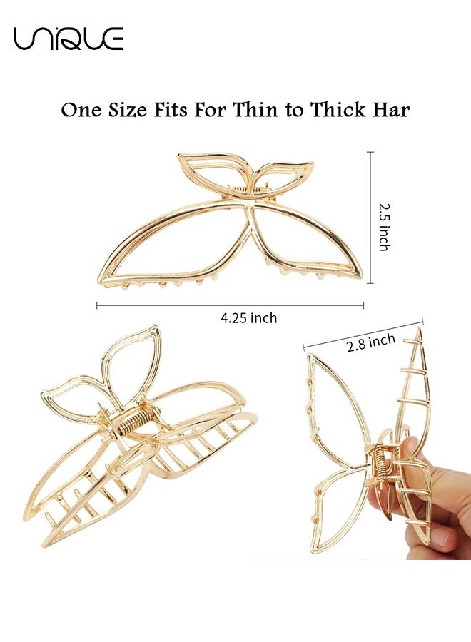 Unique 2 Pack Butterfly Claw Clips，Metal Hair Clips 4.3" Gold Hair Clips for Women Non Slip Cute Hair Claw Clips Fashion Hair Shark Accessories (Gold + Silver) - Image 2
