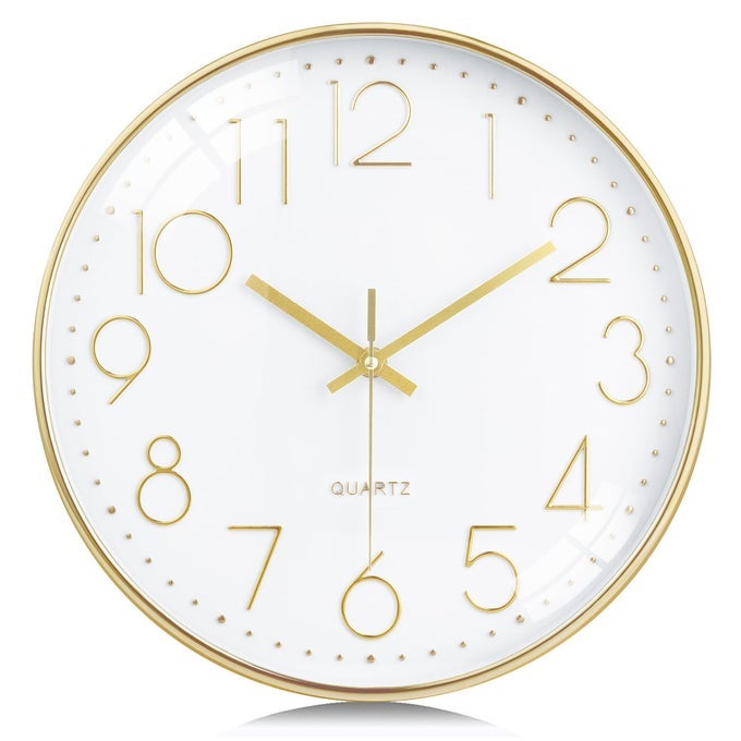 12 INCH GOLD WALL CLOCK SILENT NON TICKING WITH 3D NUMERALS MODERN DECORATIVE CLOCKS FOR LIVING ROOM KITCHEN BEDROOMS OFFICE HOME