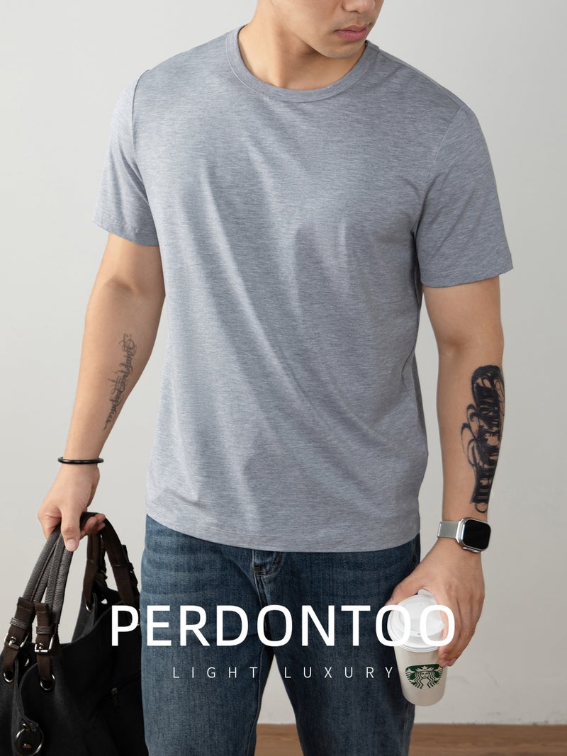 60S ice silk modal cotton short-sleeved t-shirt for men's 2025 summer thin cool and clean version solid color breathable and skin-friendly half-sleeved shirt - Image 3