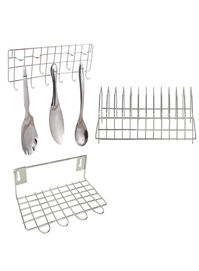 Oc9 Stainless Steel Plate Stand & Hook Rail & Wall Mounted Ladle Stand for Kitchen - Image 1