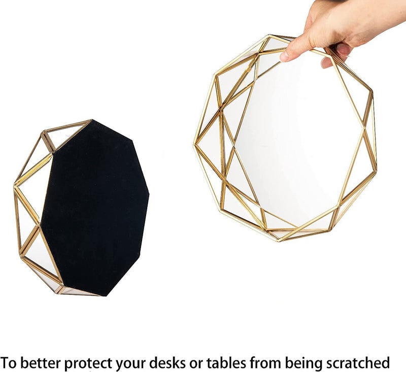 ARTINCO Gold Clear Glass Mirror Make up Vanity Jewelry Organizer Tray Ornate Cosmetic Geometric Shape Perfume Display Tray for Home Decor Dresser Tabletop Countertop 9.5x2.1 Inch - Image 5