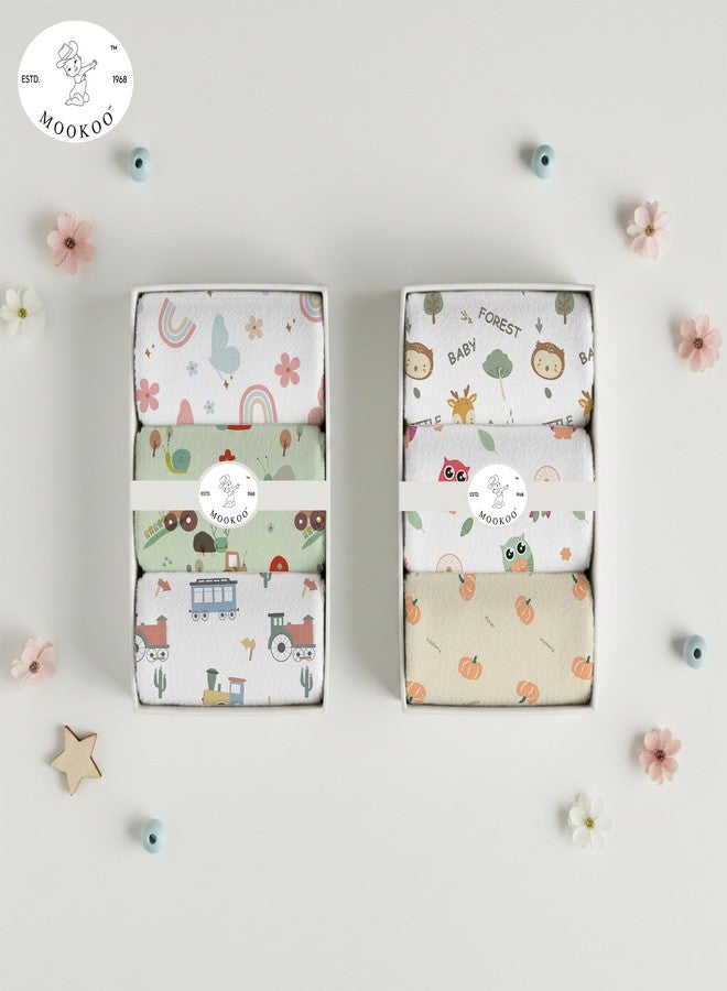 Mookoo Muslin Wash Cloth for New Born Baby | Soft Baby Handkerchief | Muslin Burp Cloths & Face Towels Newborn|PO12(Tractor-Forest,Train-Pumpkin,Butterfly-Owl) - Image 5