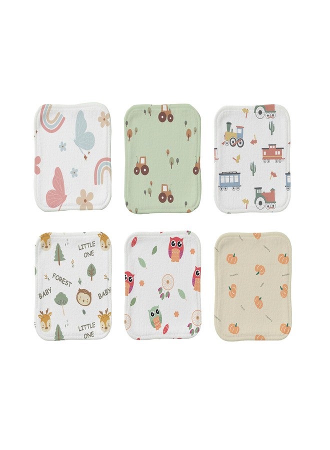 Mookoo Muslin Wash Cloth for New Born Baby | Soft Baby Handkerchief | Muslin Burp Cloths & Face Towels Newborn|PO12(Tractor-Forest,Train-Pumpkin,Butterfly-Owl) - Image 1