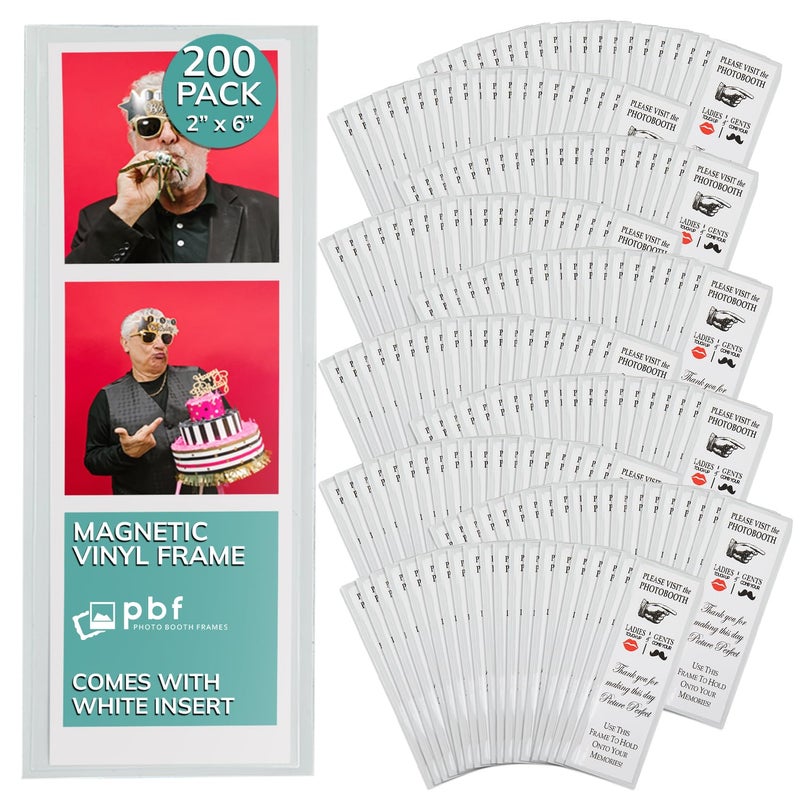 pbf PHOTO BOOTH FRAMES 2x6 Magnetic Picture Frames for Refrigerator  2 x 6 Clear Magnetic Vinyl Frames for Photo Strips for Fridge 200Pack