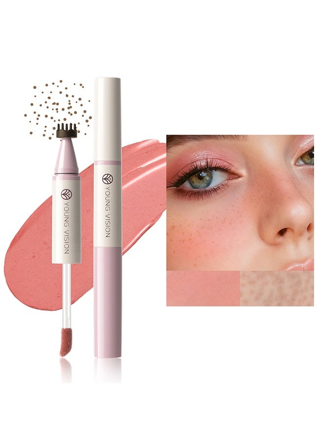 YOUNG VISION Freckle & Blush Dual Pen, 2-in-1 Liquid Blush & Freckle Pen, Dual Ended Fake Freckle Stamp Makeup, Waterproof Long Lasting Cheek Tint for a Natural Sun-Kissed Glow, Multi-Use Lip and Cheek Color, #03 - Image 1