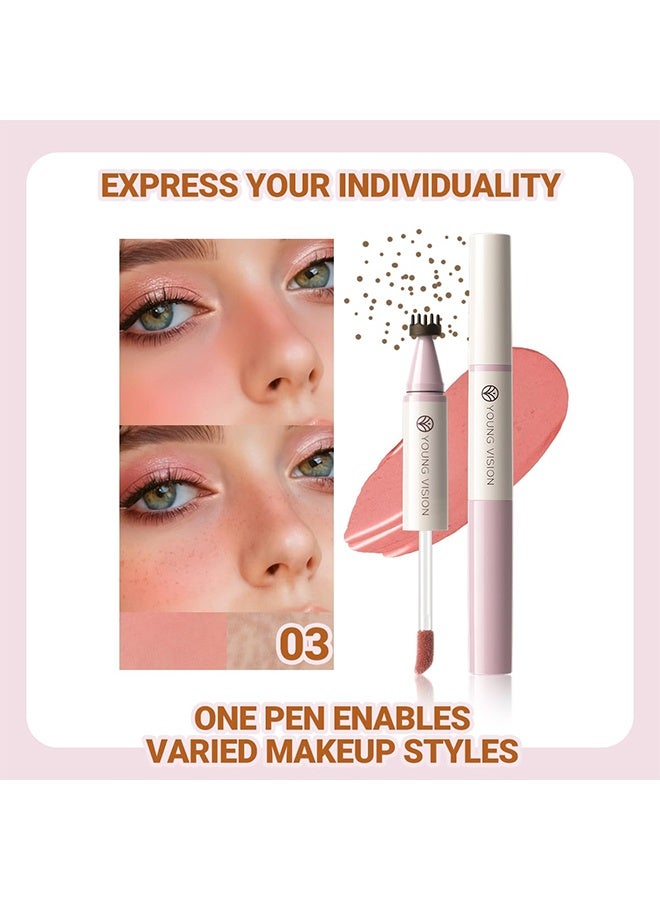 YOUNG VISION Freckle & Blush Dual Pen, 2-in-1 Liquid Blush & Freckle Pen, Dual Ended Fake Freckle Stamp Makeup, Waterproof Long Lasting Cheek Tint for a Natural Sun-Kissed Glow, Multi-Use Lip and Cheek Color, #03 - Image 2