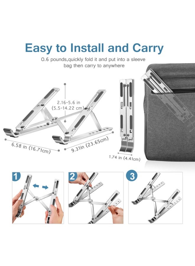 Laptop Stand, Laptop Stand Stand Stand, Tablet Stand, 6-Angle Adjustable Aluminum Ergonomic Foldable Portable Desktop Stand, Compatible With 10-15.6 Inches, Silver  - Image 2