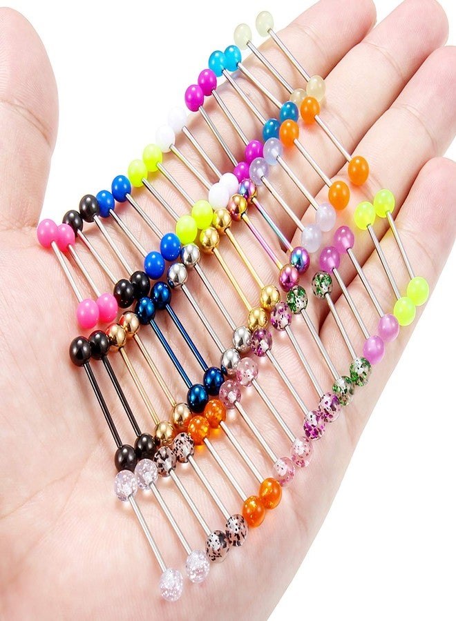 Ftovosyo 48PCS 16G 16MM Nipple Rings Straight Barbells Surgical Steel Tongue Rings Nipplerings Body Piercing Jewelry for Women Men Silver-Tone Rose Gold Black Glow in The Dark Ball - Image 3