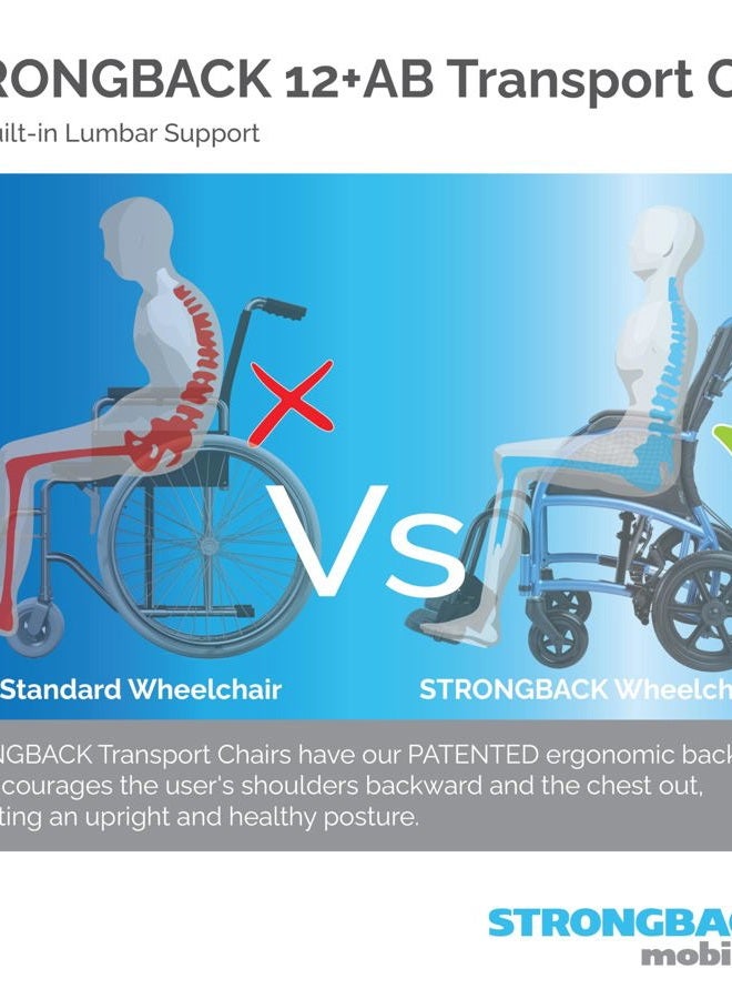 Strongback Mobility Excursion 12+AB Lightweight Portable Wheelchair for Adults and Seniors – Ergonomic Lumbar Support, Adjustable Footrests, Supports 300 lbs - Image 2