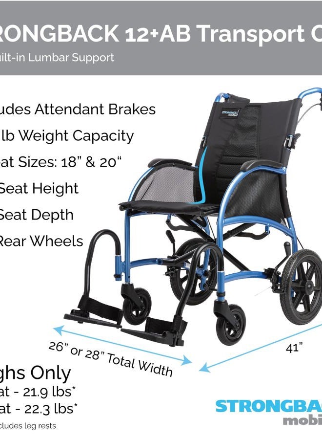 Strongback Mobility Excursion 12+AB Lightweight Portable Wheelchair for Adults and Seniors – Ergonomic Lumbar Support, Adjustable Footrests, Supports 300 lbs - Image 3