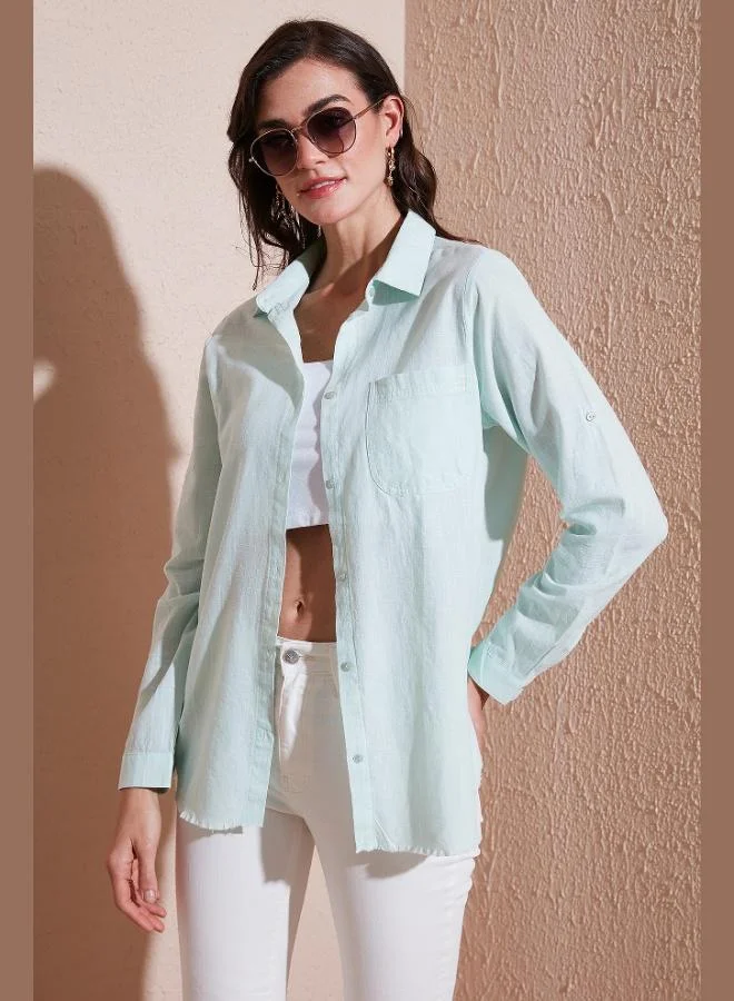 ليلا قميص قطني ليلا بقصة عادية بجيوب للنساء