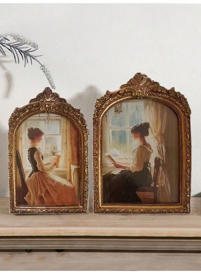 خمر إطار الصورة إطار صورة خشبي منحوت كلاسيكي بتصميم رجعي عتيق – مثالي للطاولة أو الحائط، زخرفي وأنيق للهدايا وتزيين المنزل والاحتفاظ بالذكريات المميزة (يشمل ورقة فوتوغرافية عشوائية) - Image 1