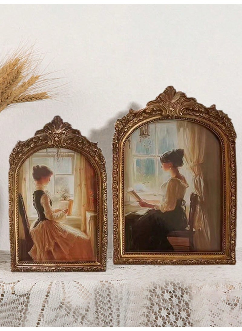 خمر إطار الصورة إطار صورة خشبي منحوت كلاسيكي بتصميم رجعي عتيق – مثالي للطاولة أو الحائط، زخرفي وأنيق للهدايا وتزيين المنزل والاحتفاظ بالذكريات المميزة (يشمل ورقة فوتوغرافية عشوائية) - Image 2