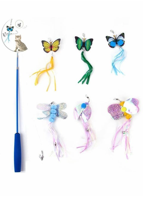 Cat Fur Toys, Toy Set 7 Piece, Fishing Rod Tease Stick with Retractable and Refill, Kitten Chase Hunting Exercise Supplies