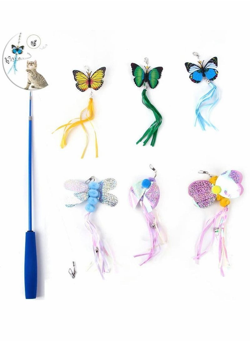 Y&D Cat Fur Toys, Toy Set 7 Piece, Fishing Rod Tease Stick with Retractable and Refill, Kitten Chase Hunting Exercise Supplies  - Image 1