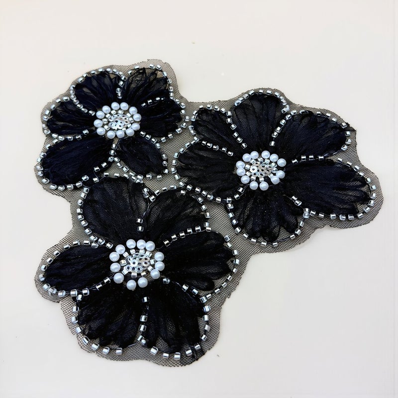 Washable Durable Floral Beaded Applique No Fade No Fall Off Clothing Decor Patch - Image 2