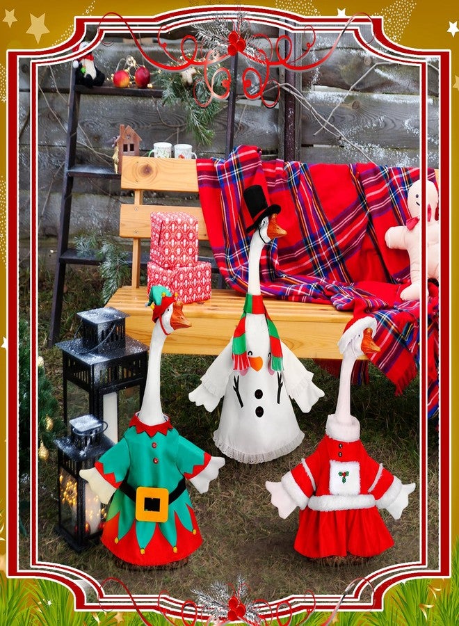 Yeyeplum 3 Set Christmas Goose Outfit 23 Inch Snowman Santa Elf Porch Goose Clothes Lawn Goose Costume Cute Goose Art Dress for Xmas Garden Yard Statue Decor - Image 2