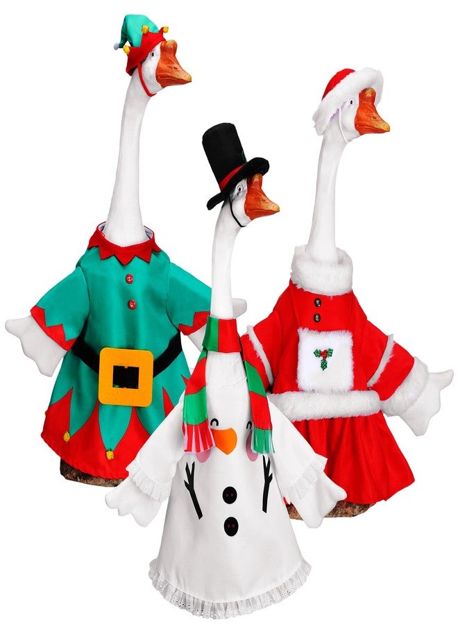 Yeyeplum 3 Set Christmas Goose Outfit 23 Inch Snowman Santa Elf Porch Goose Clothes Lawn Goose Costume Cute Goose Art Dress for Xmas Garden Yard Statue Decor - Image 1