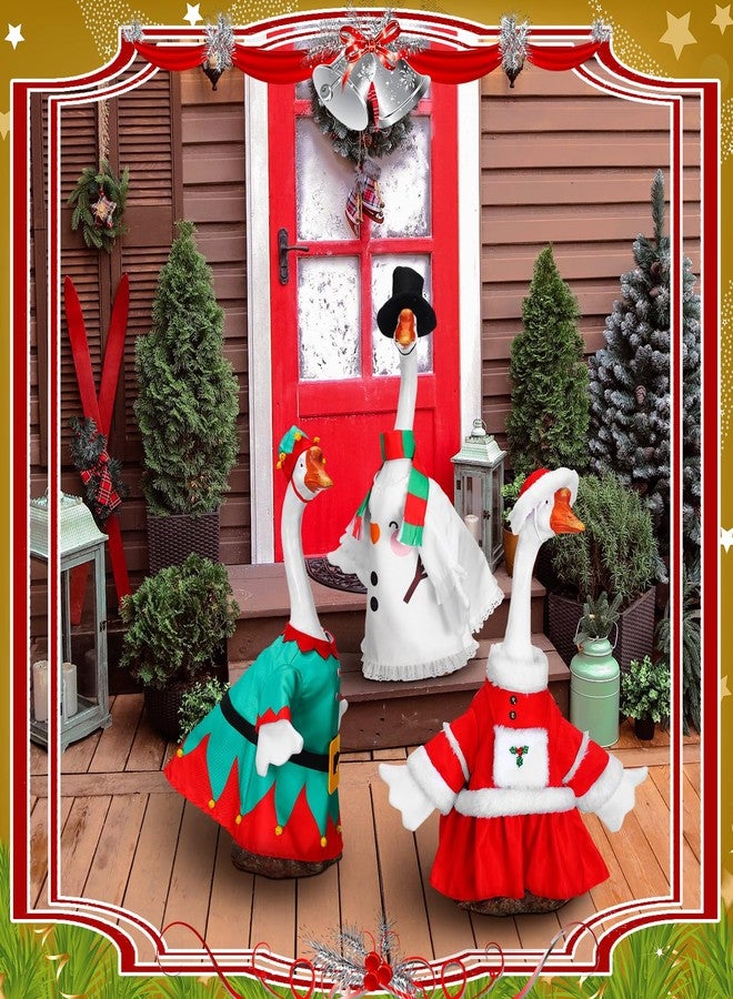 Yeyeplum 3 Set Christmas Goose Outfit 23 Inch Snowman Santa Elf Porch Goose Clothes Lawn Goose Costume Cute Goose Art Dress for Xmas Garden Yard Statue Decor - Image 5