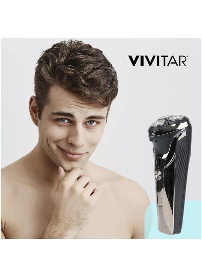 Vivitar - VIVITAR Metallic Cordless 3 Head Rotary Shaver, Cordless Electric Rotary Shaver for Men with Three Independently-Floating Heads, Pop-up Trimmer, and Stainless Steel Blades for Wet and Dry Uses - Image 1