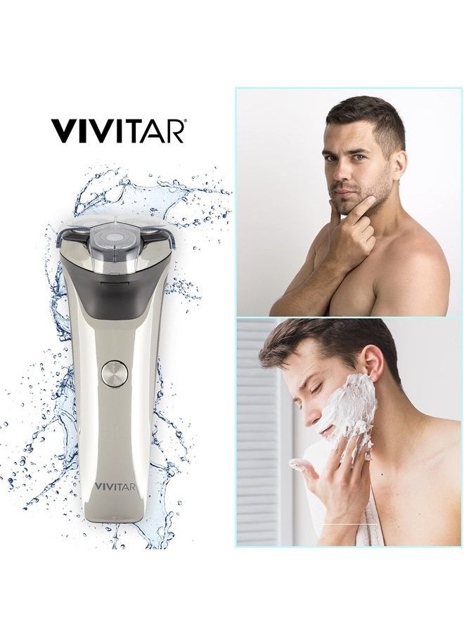 Vivitar - VIVITAR Metallic Cordless 3 Head Rotary Shaver, Cordless Electric Rotary Shaver for Men with Three Independently-Floating Heads, Pop-up Trimmer, and Stainless Steel Blades for Wet and Dry Uses - Image 1