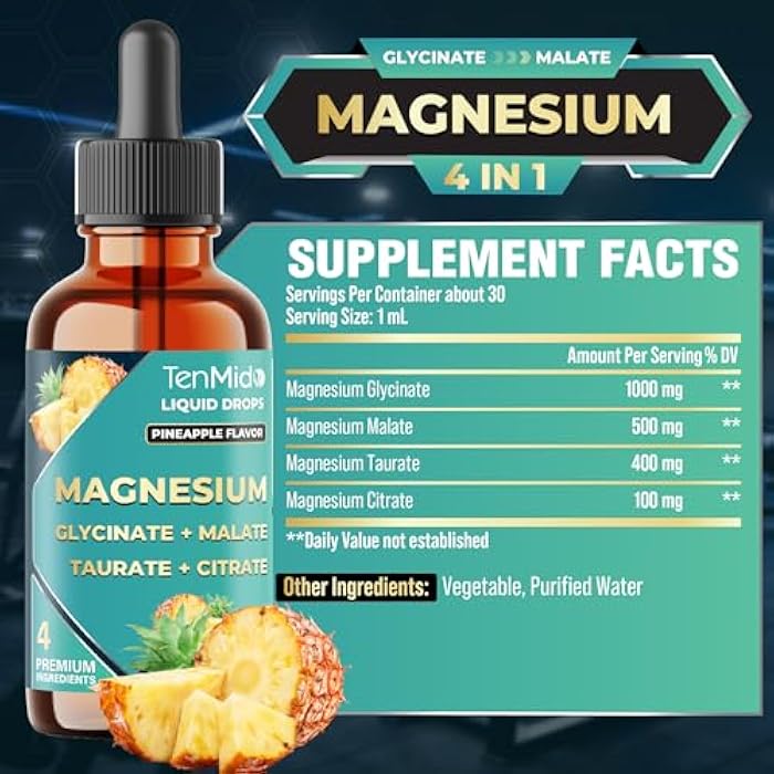 Tenmido Magnesium Complex Drops | 4-in-1 with High Absorption Magnesium Glycinate, Malate, Taurate & Citrate | Alcohol-Free | Gluten Free | 30ml 1Fl Oz - Image 2