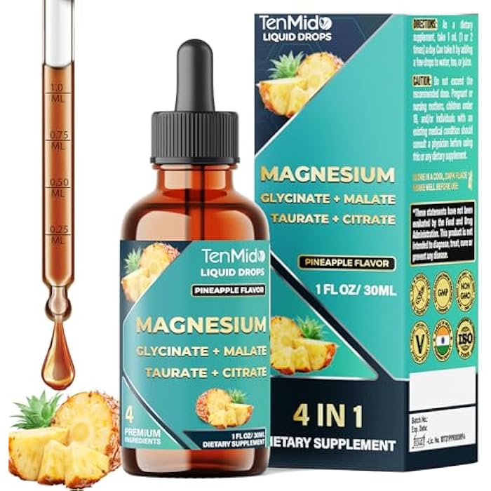Tenmido Magnesium Complex Drops | 4-in-1 with High Absorption Magnesium Glycinate, Malate, Taurate & Citrate | Alcohol-Free | Gluten Free | 30ml 1Fl Oz - Image 1