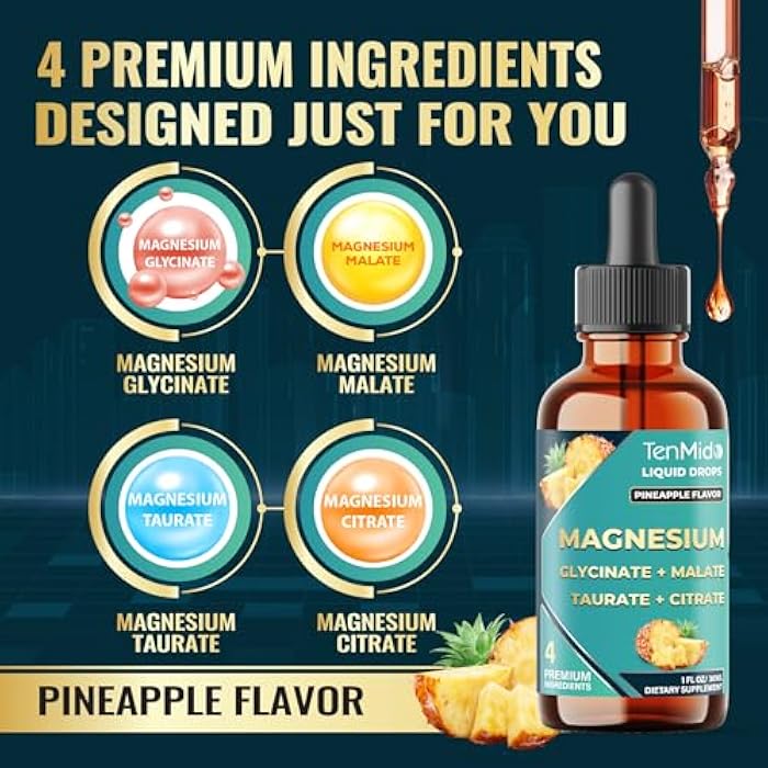 Tenmido Magnesium Complex Drops | 4-in-1 with High Absorption Magnesium Glycinate, Malate, Taurate & Citrate | Alcohol-Free | Gluten Free | 30ml 1Fl Oz - Image 3