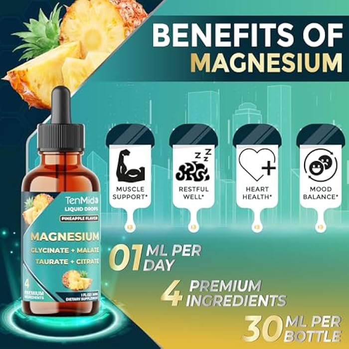 Tenmido Magnesium Complex Drops | 4-in-1 with High Absorption Magnesium Glycinate, Malate, Taurate & Citrate | Alcohol-Free | Gluten Free | 30ml 1Fl Oz - Image 5