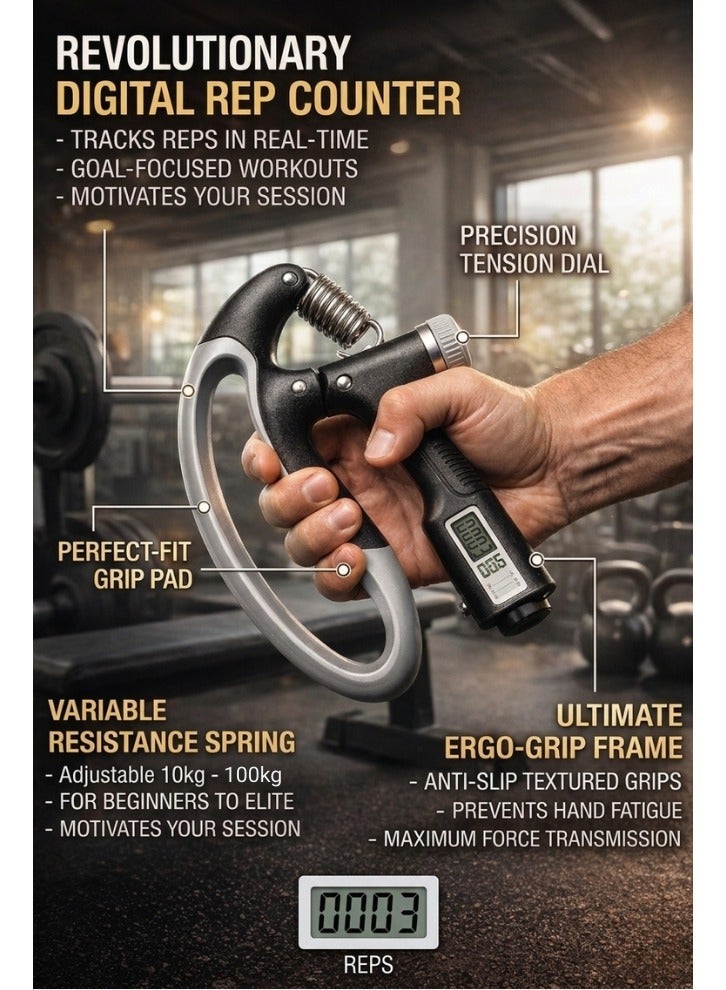 ترينفي جهاز تقوية قبضة اليد بمقاومة قابلة للتعديل من 10 إلى 100 كيلوغرام (22-220 رطلاً)، جهاز لتمارين الساعد وتدريب قوة القبضة لبناء العضلات وإعادة التأهيل والتعافي من الإصابات، معدات لياقة اليد - Image 2