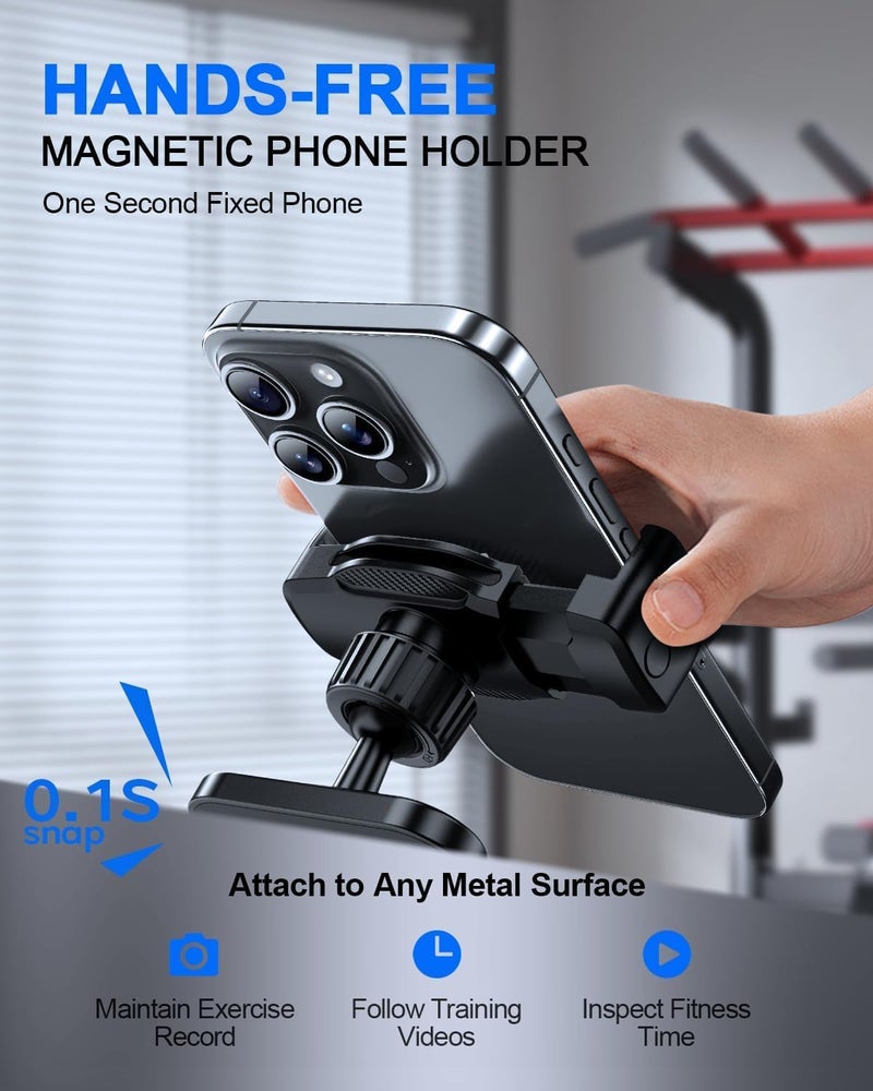 Azonee Magnetic Gym Phone Holder, 360° Adjustable Mount, Universal Smartphone Stand for Workout Equipment, Home & Car, with Ball Joint & Durable Base, 1-Second Installation (Includes Metal Plate, Black) - Image 5