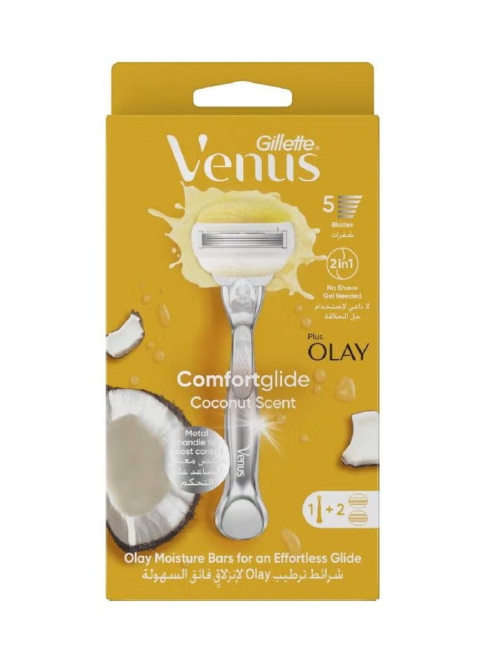 Gillette Venus Comfortglide Coconut Scent Plus Olay Women's Razor Handle + 2 Blade Refills