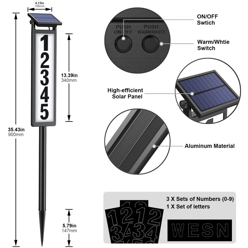 Eyrosa Solar Illuminated LED Lighted Address Sign, House Numbers for Outside Yard Home, Numbers Plaque Outdoor Waterproof, Black - Image 5