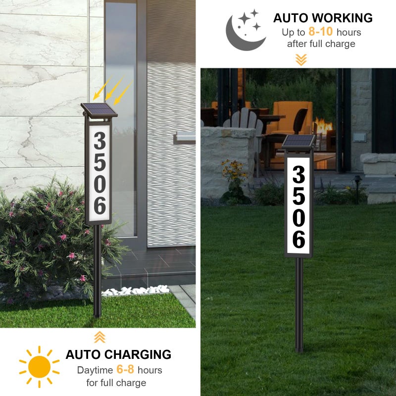 Eyrosa Solar Illuminated LED Lighted Address Sign, House Numbers for Outside Yard Home, Numbers Plaque Outdoor Waterproof, Black - Image 2