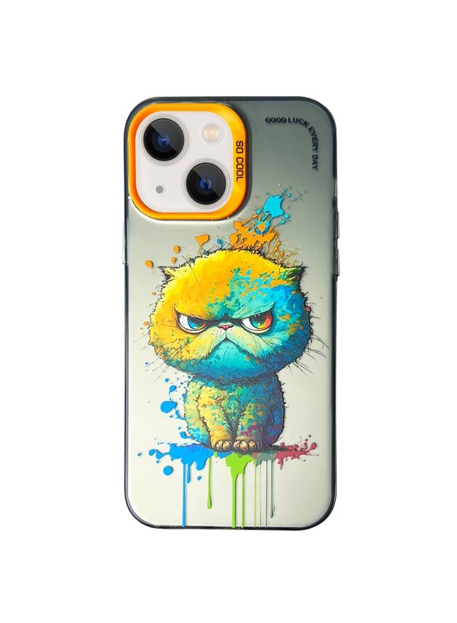 Case Cover For iPhone 13 Double Layer Color Silver Series Animal Oil Painting Phone Case Big Face Cat