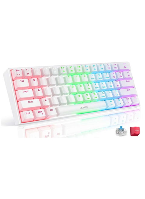 K620 Gaming Keyboard Mechanical Led Wired Keyboard Mini 61 Key Compact Gamer Keyboard Clicky with Blue Switch for Computer PC Laptop