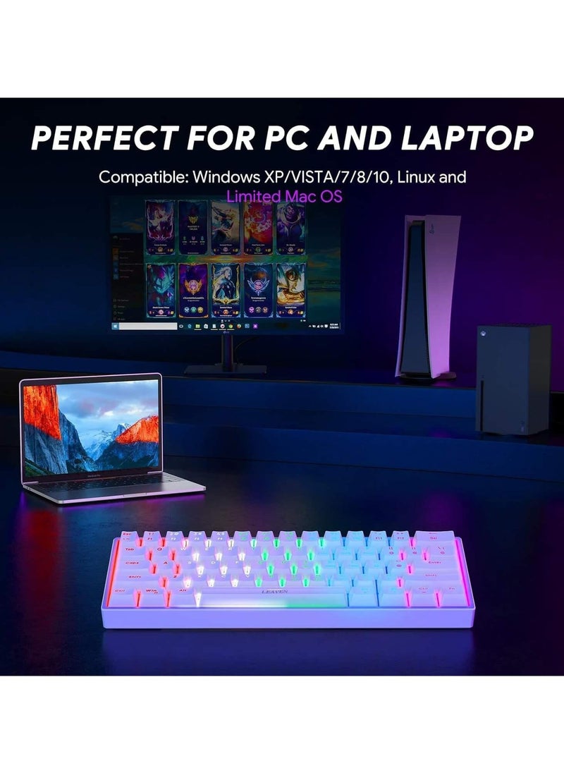 K620 Gaming Keyboard Mechanical Led Wired Keyboard Mini 61 Key Compact Gamer Keyboard Clicky with Blue Switch for Computer PC Laptop