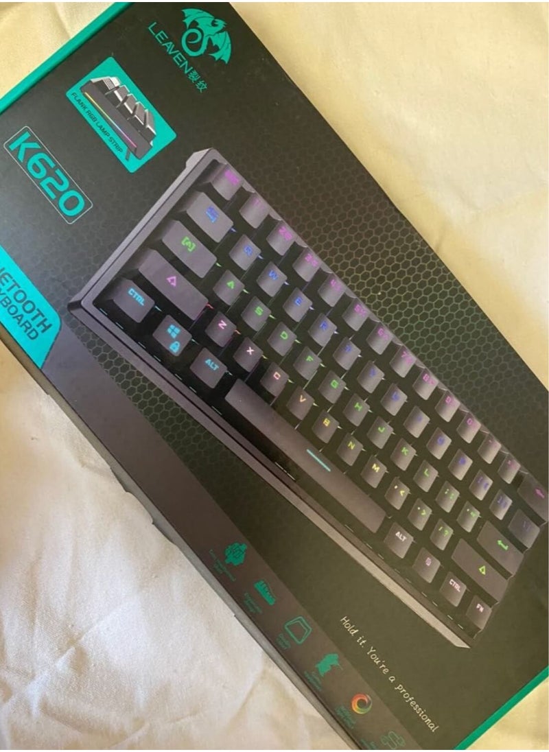 K620 Gaming Keyboard Mechanical Led Wired Keyboard Mini 61 Key Compact Gamer Keyboard Clicky with Blue Switch for Computer PC Laptop