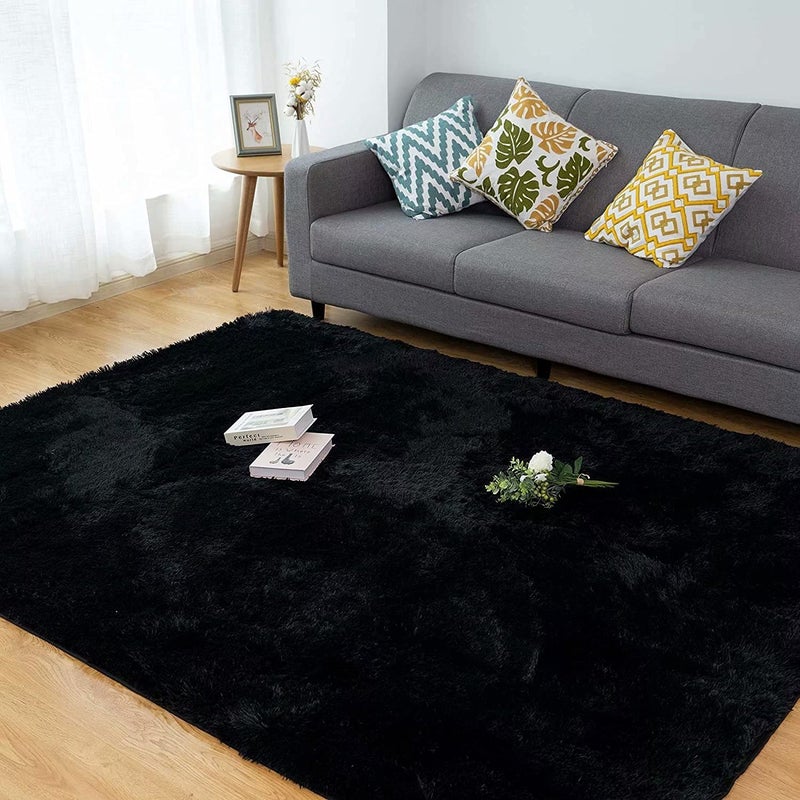 CHOSHOME Black Velvet Shag Carpet  Super Soft Fluffy Rug for Living Room  Bedroom 120x180cm