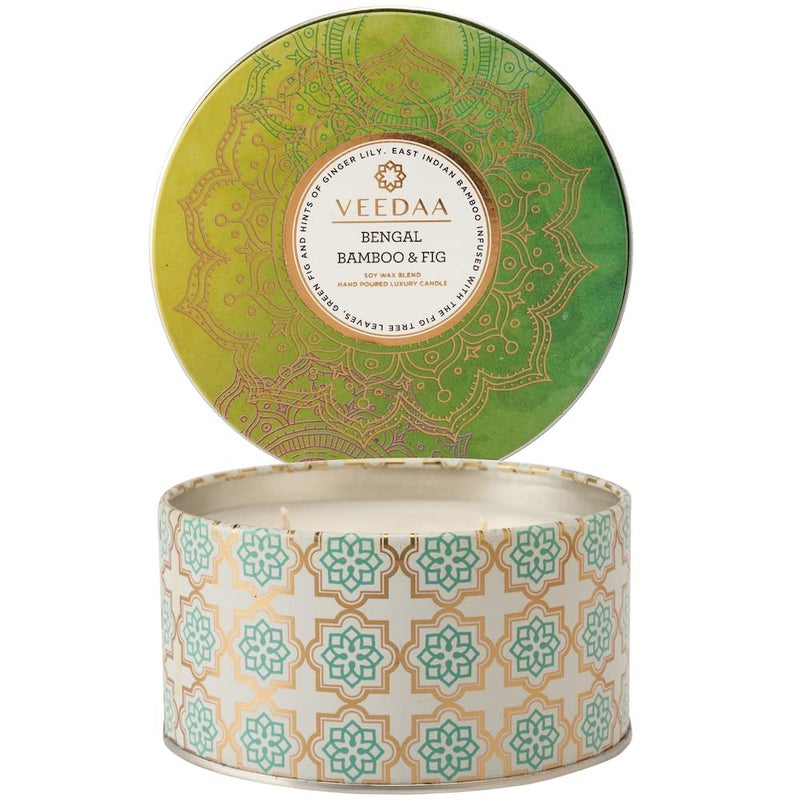 VEEDAA Bengal Bamboo Fig Soy Wax 3 Wick Tin Scented Candle Burns 40 Hours - Image 1