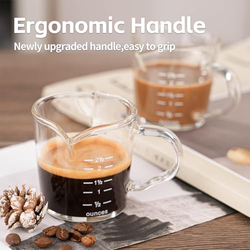 BCnmviku Espresso Shot Glass 3-Ounce Triple Pitcher Barista Double Spouts With Pouring Handle (2 Pack) - Image 5
