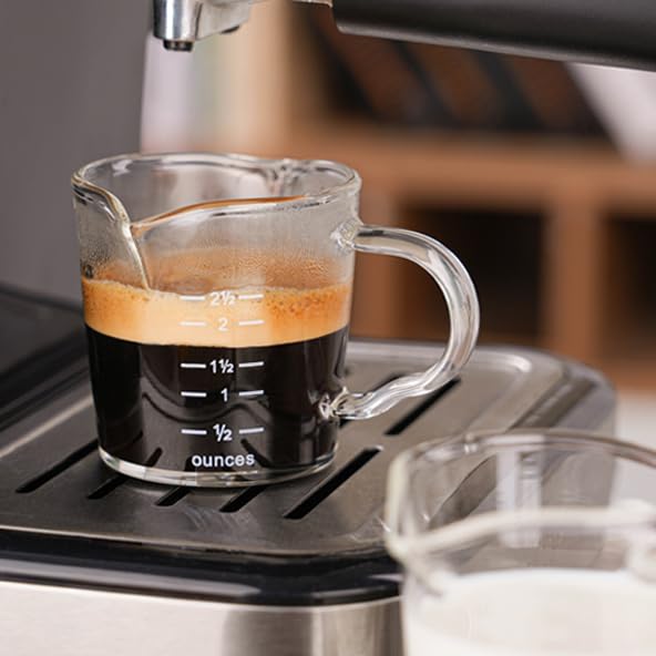 BCnmviku Espresso Shot Glass 3-Ounce Triple Pitcher Barista Double Spouts With Pouring Handle (2 Pack) - Image 2