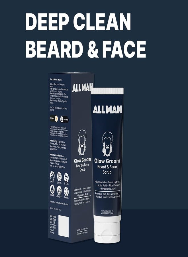 Allman ALL MAN Glow Groom Beard & Face Scrub for Deep Clean Beard Scalp, Reduces Oil, Prevents Acne with Niacinamide & Neem Extract | Pack of 2 | 200g - Image 3